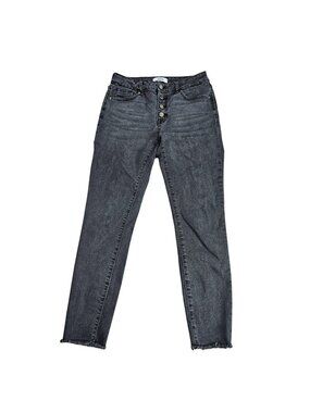 Just Black Denim High Rise Skinny Jeans Womens 29 Charcoal Button Fly Frayed Hem